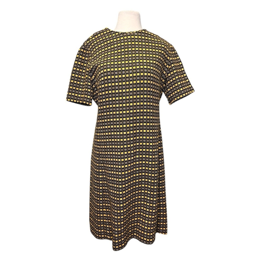 Vintage 60s Ivan Frederics Shift Dress‎ L / XL Woven Plaid Blue Yellow Mod Tea